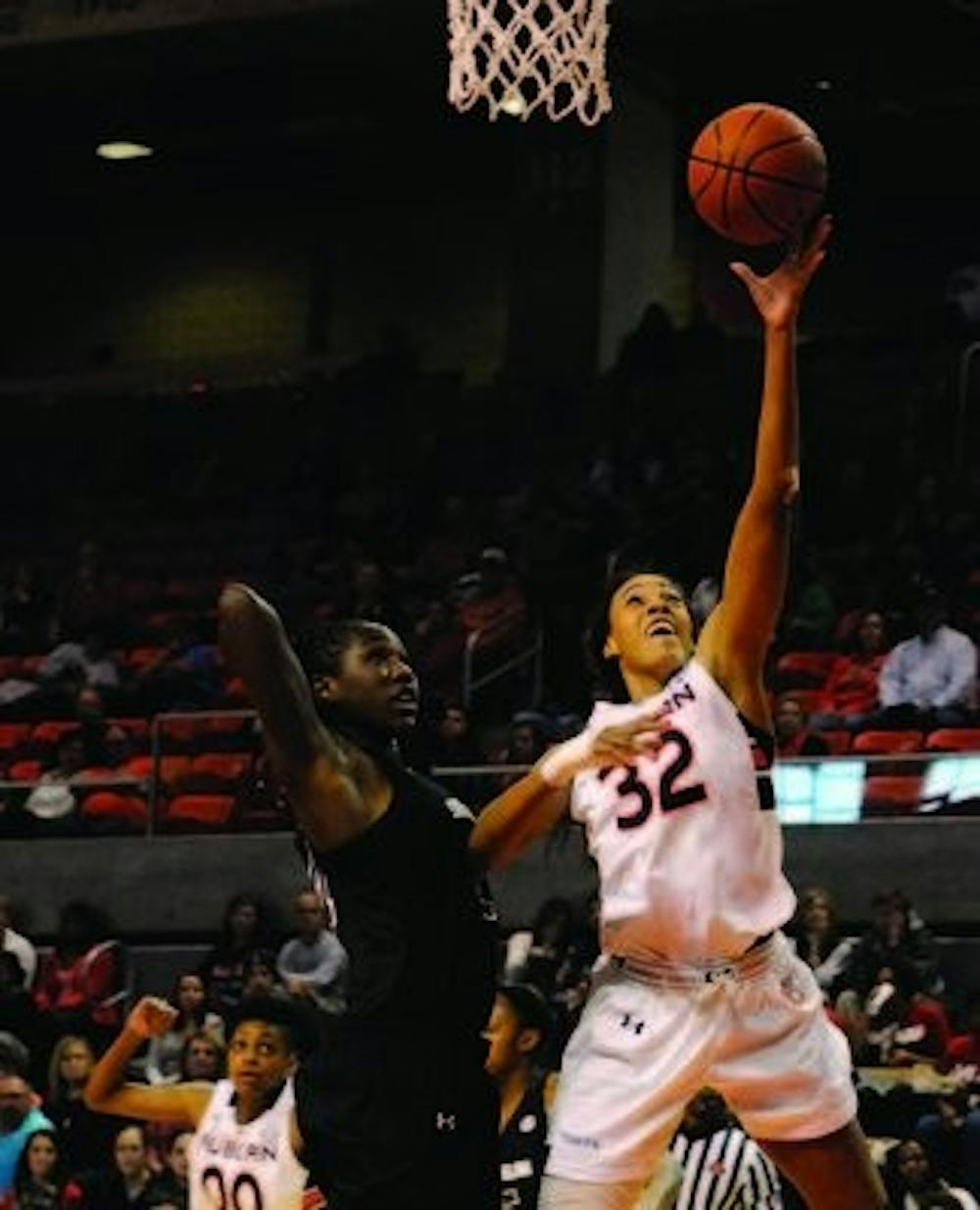 Tyrese Tanner lays the ball up against South Carolina, Jan. 12 (Photo contributed by Auburn Athletics)