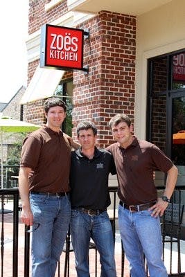George Baldwin, regional vice president; Tyre Stuckey, west coast vice president and Tyler Sumner, general manager are working to finish the new Zoes Kitchen on Magnolia Avenue. (Alex Sager / PHOTO EDITOR)