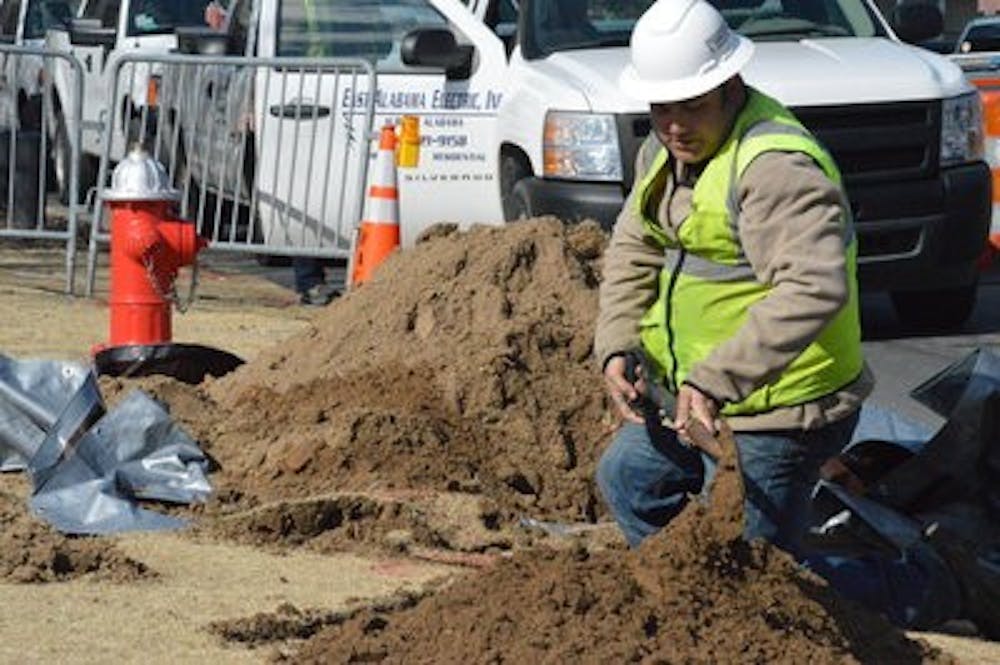 Landscapers dig holes in preparation for the planting of the new trees. (Emily Enfinger | Photo Editor)