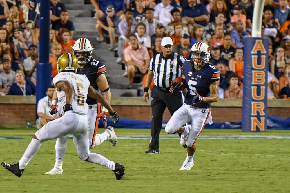 Anthony Schwartz (5) runs down the field with the ball during Auburn football vs Alabama State on Saturday, Sept. 8, 2018, ​in Auburn, Ala.
