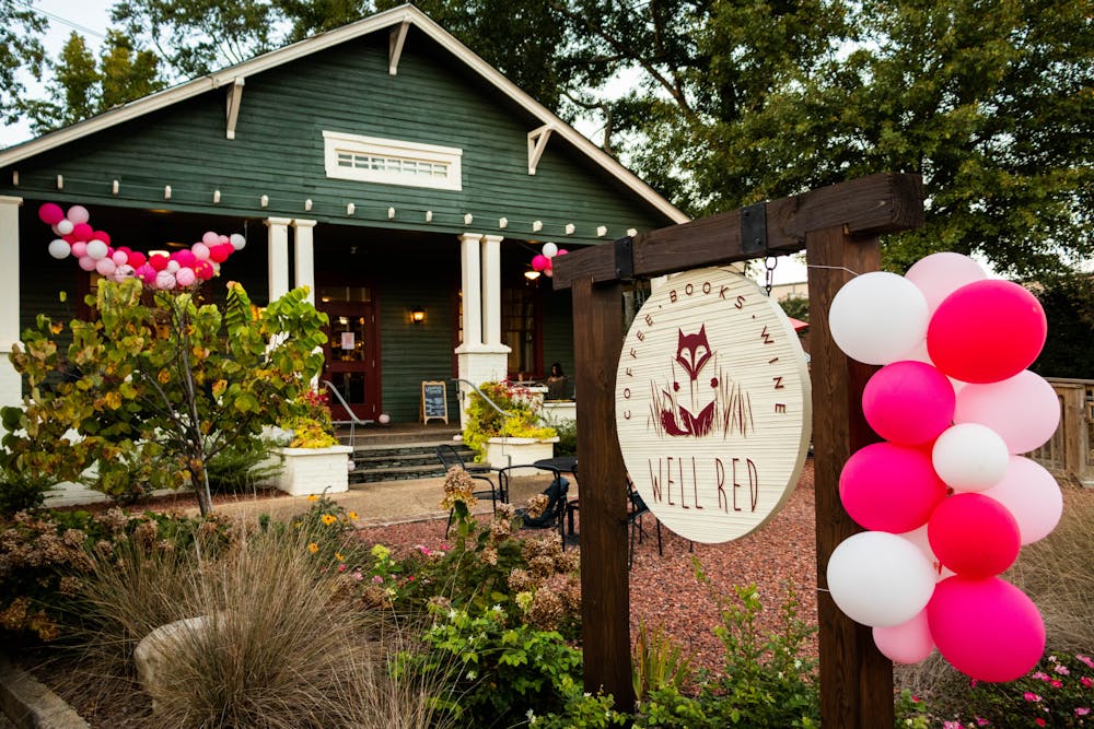 <p>Well Red decorated their exterior with pink and white balloons to raise awareness for their event, Turn the Page on Breast Cancer.</p>