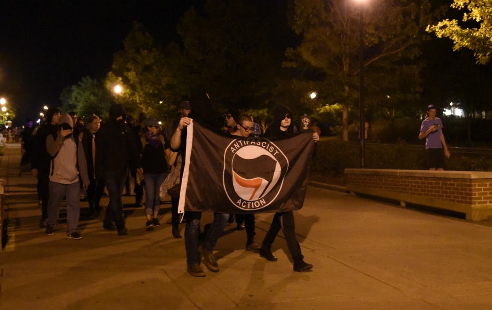 Protesters outside the Richard Spencer event on April 18, 2017 in Auburn, Ala.