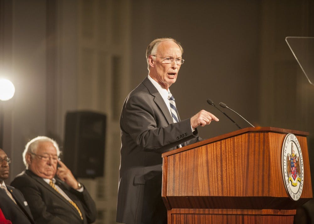 <p>Governor Robert Bentley delivers the State of the State Address in the State Capitol building in Montgomery, Ala., on Tuesday, Feb. 2, 2016. </p>