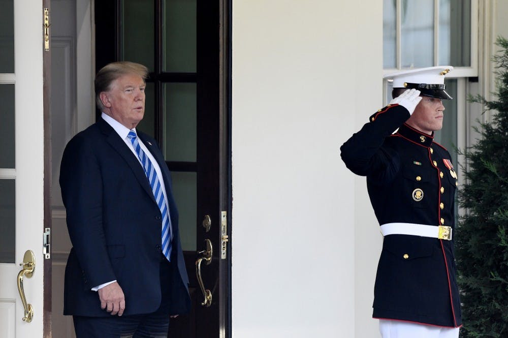 U.S. President Donald Trump looks on before welcoming the Emir of Kuwait Sabah Al-Ahmad Al-Jaber Al-Sabah to the White House on Sept. 5, 2018 in Washington, D.C. (Olivier Douliery/Abaca Press/TNS) 