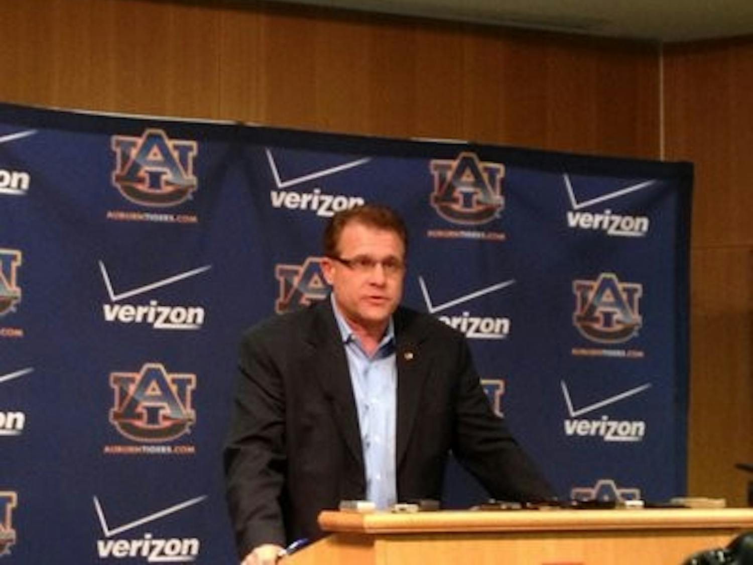 New head coach Gus Malzahn speaking during press conference. (Ethan Brady / SPORTS REPORTER)