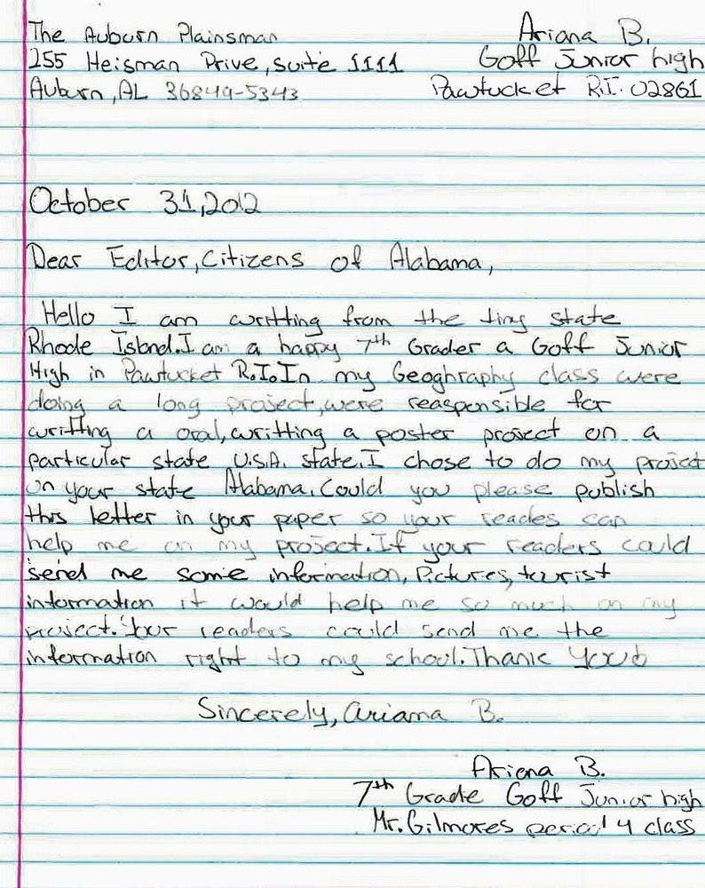 Ariana B.
974 Newport Ave.
Pawtucket, R.I. 02861