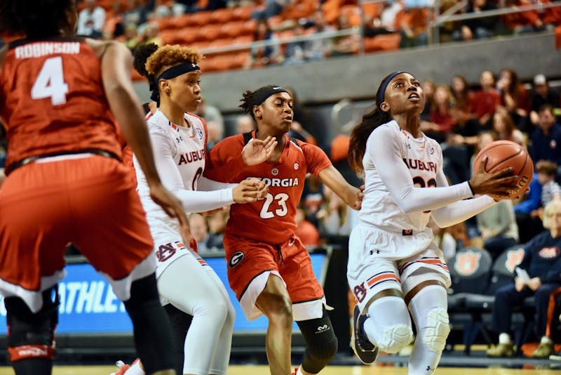 prepares to shoot the ball during auburn womens basketball vs