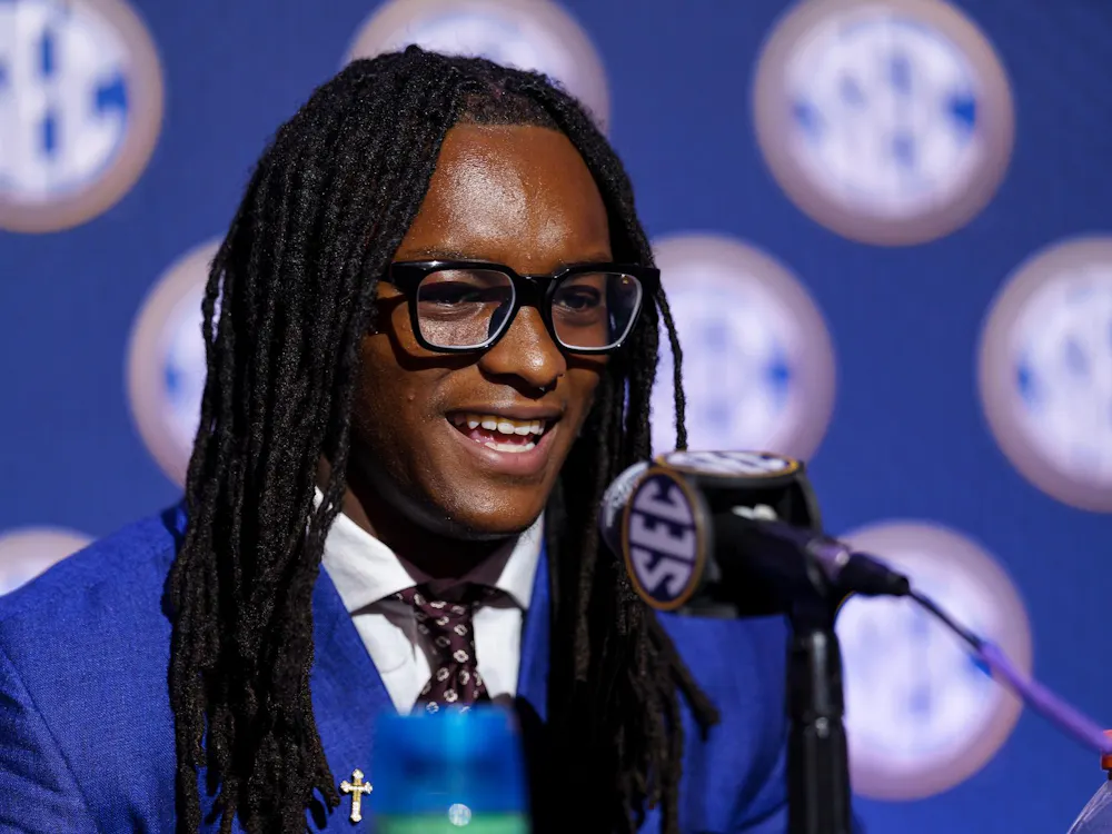 TAMPA, FL - July 21, 2026 - Auburn Defensive Back Champ Anthony (#1) during 2026 SEC Media Day at the Tampa Marriott Water Street in Tampa, FL. Photo by Austin Perryman