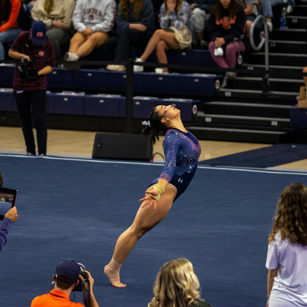 <p>Dec. 3, 2021; Sophia Groth during a gymnastics preview from Auburn Arena in Auburn, Ala.</p>