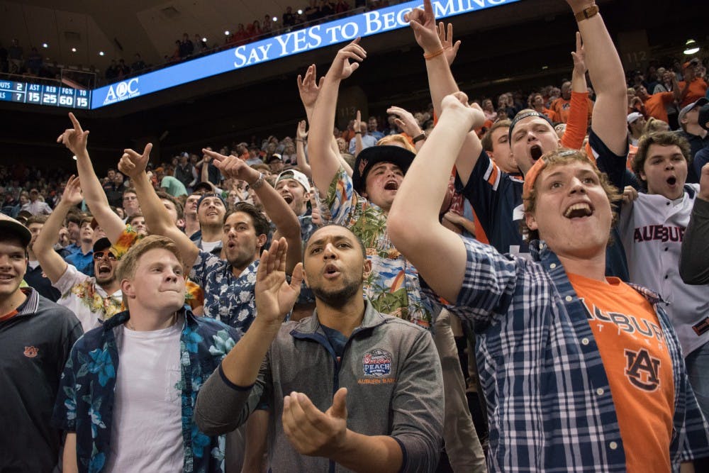 Auburn fans cheer on the men's basketball team on Wednesday, Feb. 7, 2018, in Auburn, Ala.