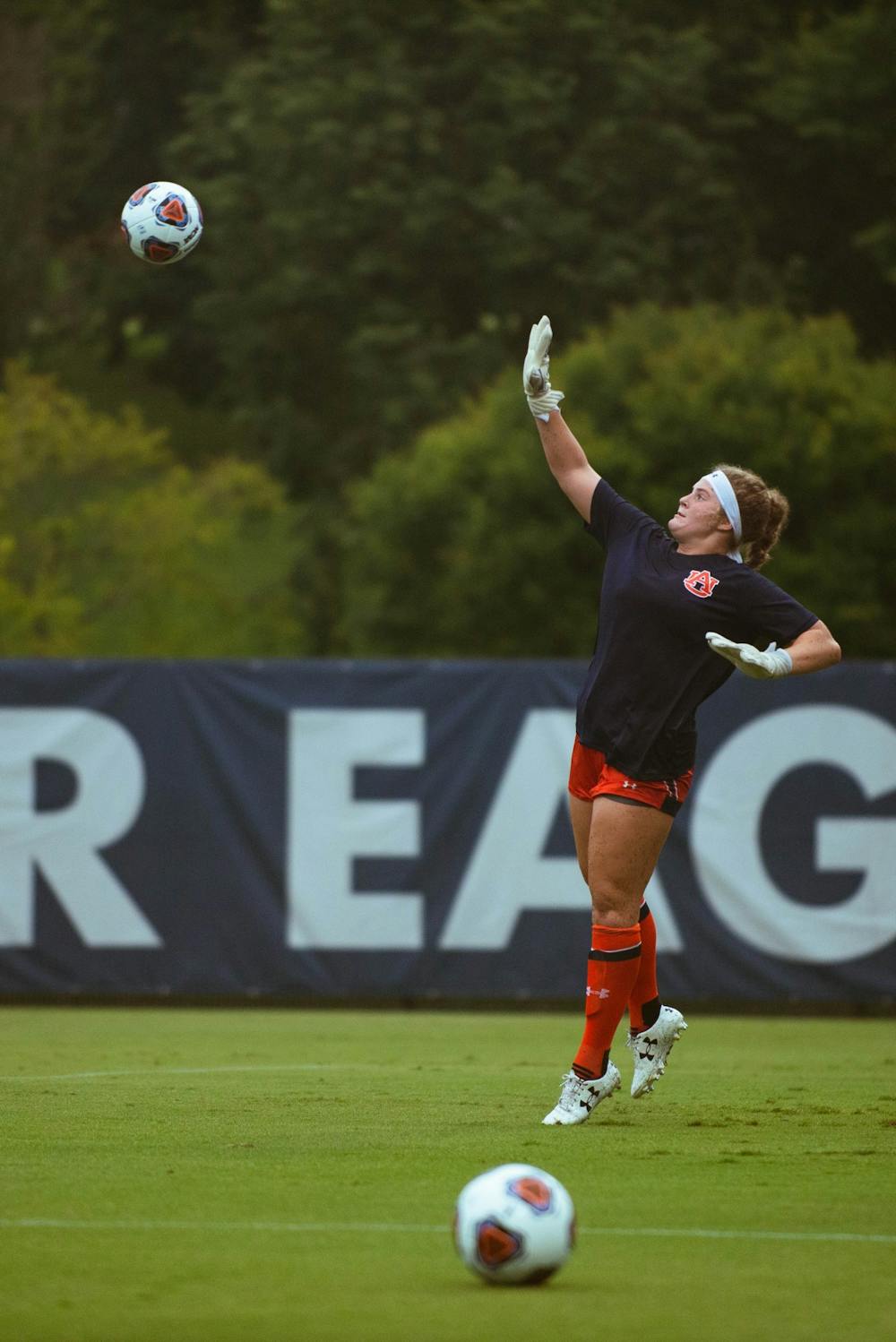 Maddie Prohaska makes a save in warm ups against Memphis in Auburn, AL on August 10, 2021