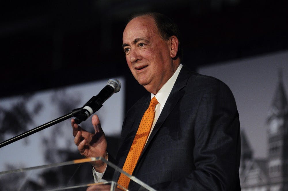 Former Auburn University President Jay Gogue speaks during reception celebrating his legacy on Tuesday, May 23, 2017 in Auburn, Ala.