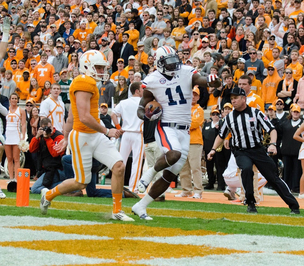 Chris Davis runs into the end zone for the Auburn touchdown against Tennessee on Saturday.
Raye May / Photo & Design Assistant