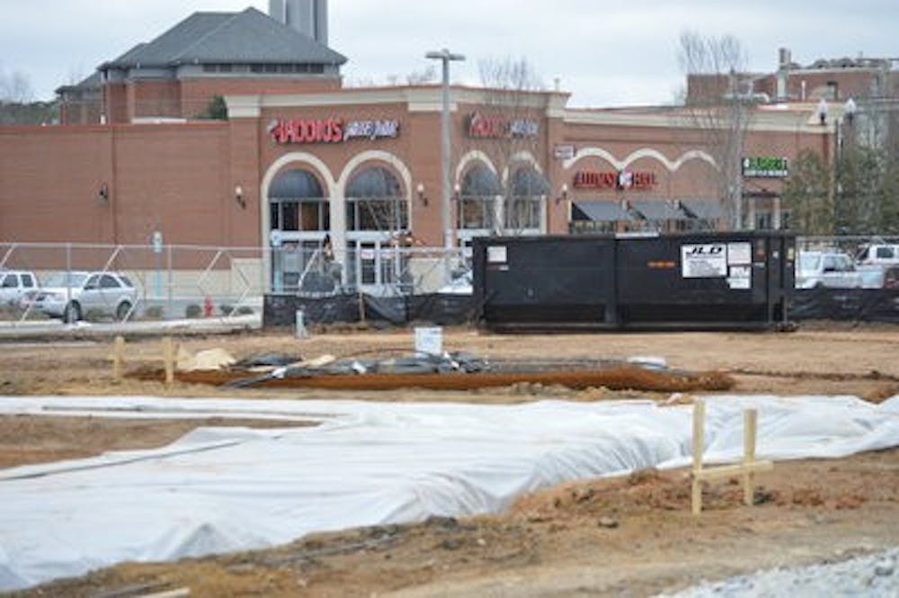 Construction begins for additional parking spaces and a Newk's Eatery at the Heart of Auburn shopping center. (Emily Enfinger | Photo Editor)