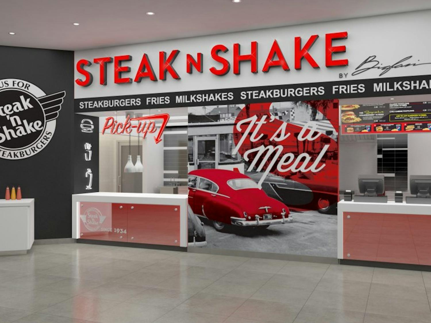Design rendering of the Steak 'n Shake location on the second floor of the student center.&nbsp; 