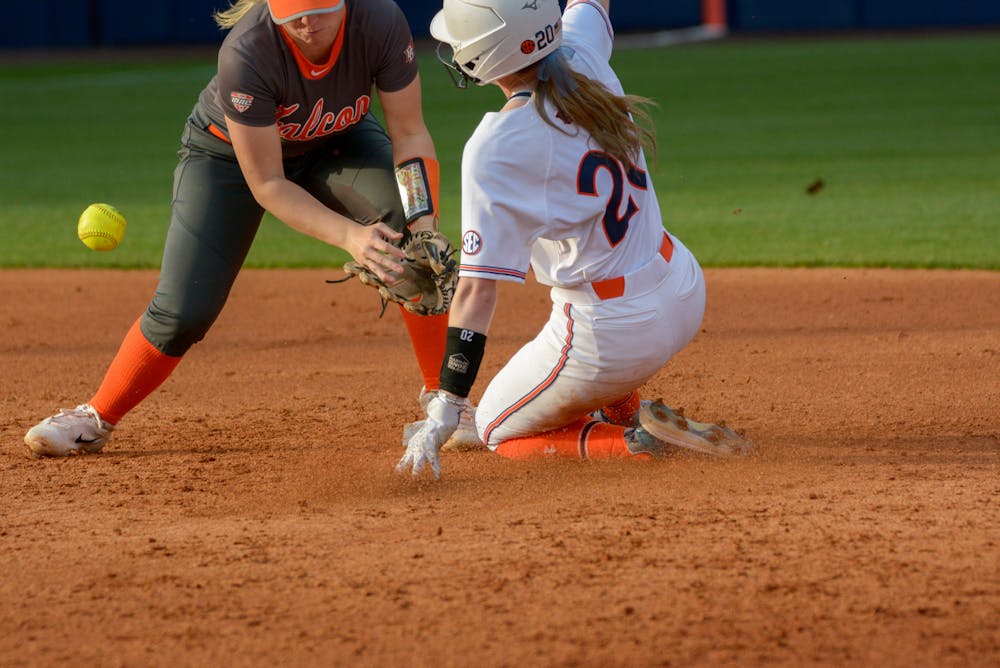 <p>Abbey Smith (#20) slides into second base against Bowling Green on March 3rd 2023</p>