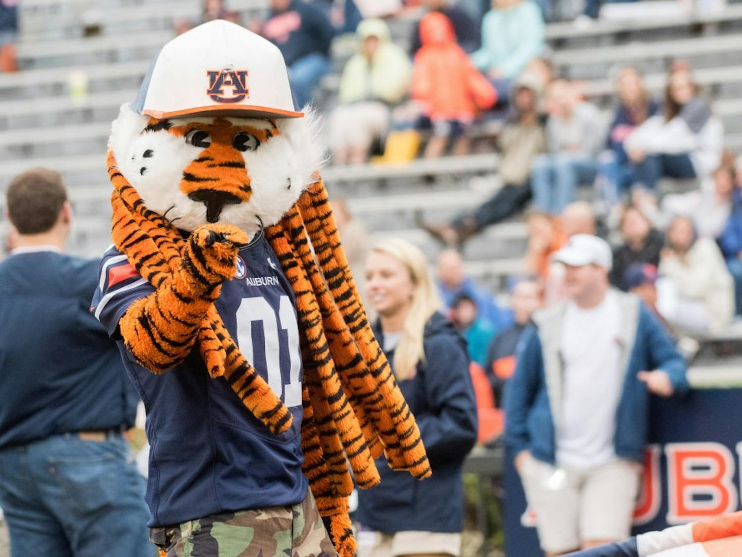 Aubie the Tiger during Auburn's A-Day game on Saturday, April 7, 2018, in Auburn, Ala.