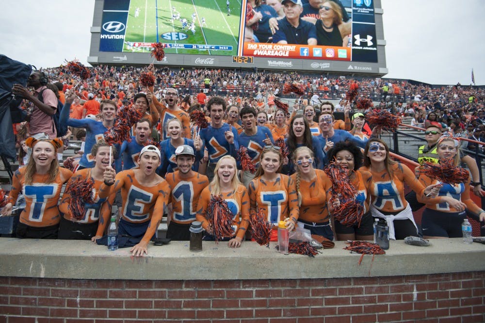 Students painted up prior the Auburn Vs. Texas A&M football game at Jordan-Hare Stadium on Saturday, Sept 17, 2016.