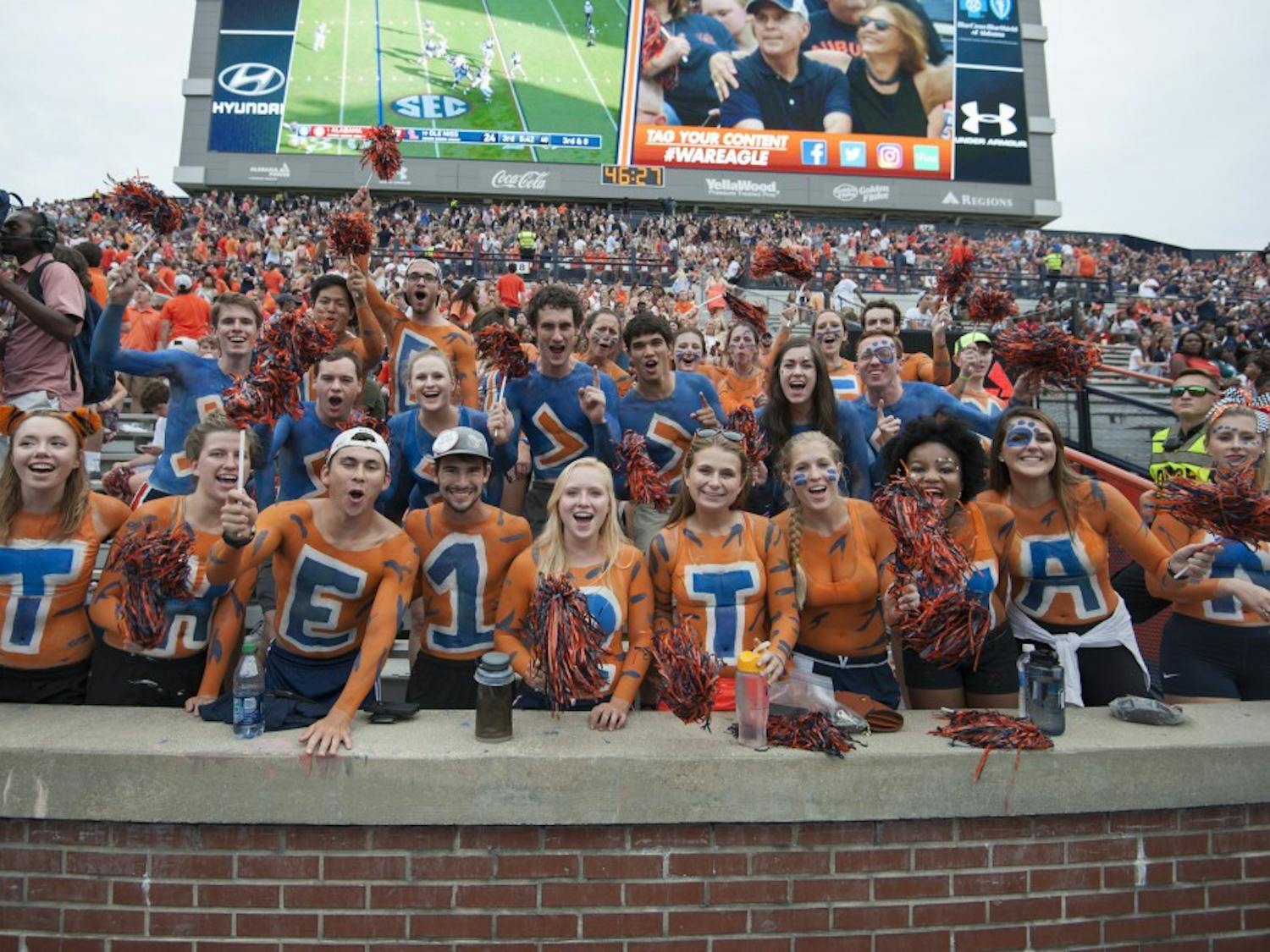 Students painted up prior the Auburn Vs. Texas A&M football game at Jordan-Hare Stadium on Saturday, Sept 17, 2016.