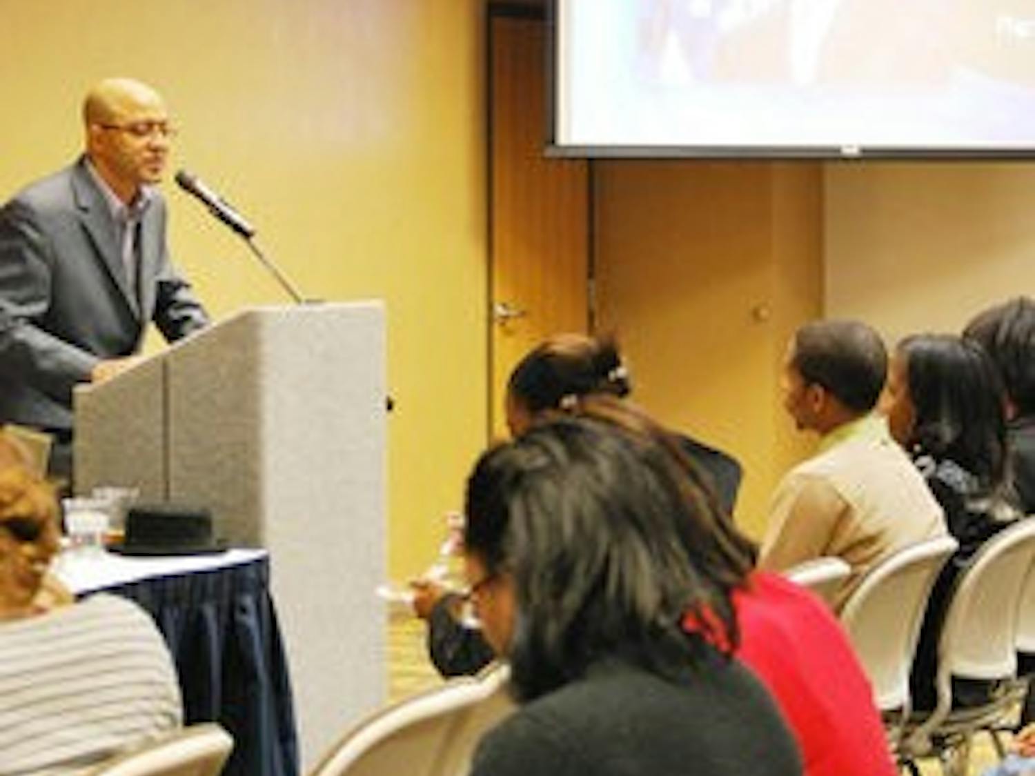Reginald Bullock speaks to the crowd about his film. Carolyn Rush/ ASSISTANT PHOTO EDITOR