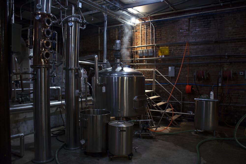 <p>John Emerald's distilling process takes about a week using the equipment in its production area.</p>