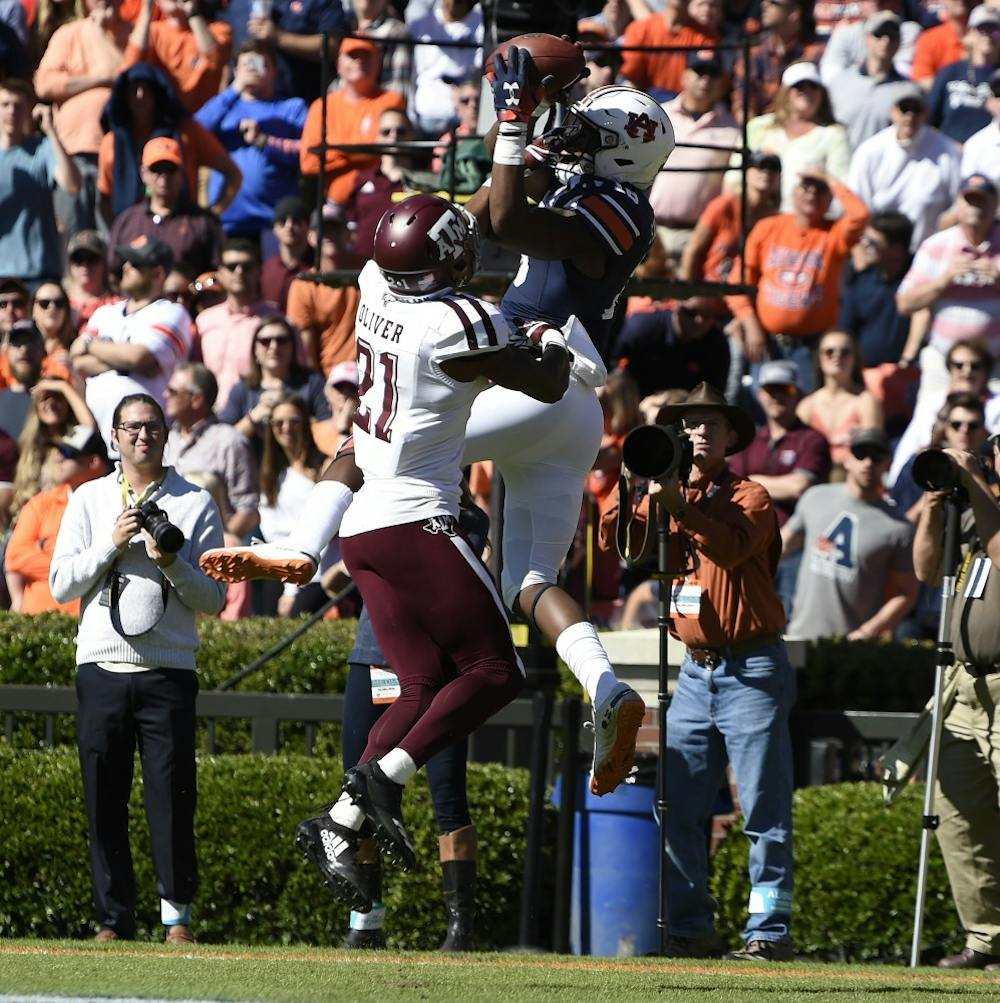 <p>Seth Williams (18) scores the go-ahead touchdown in Auburn's comeback win over Texas A&amp;M.</p>