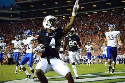 Quan Bray (#4) scores touchdown. Auburn vs. San Jose, Sept. 6, 2014.