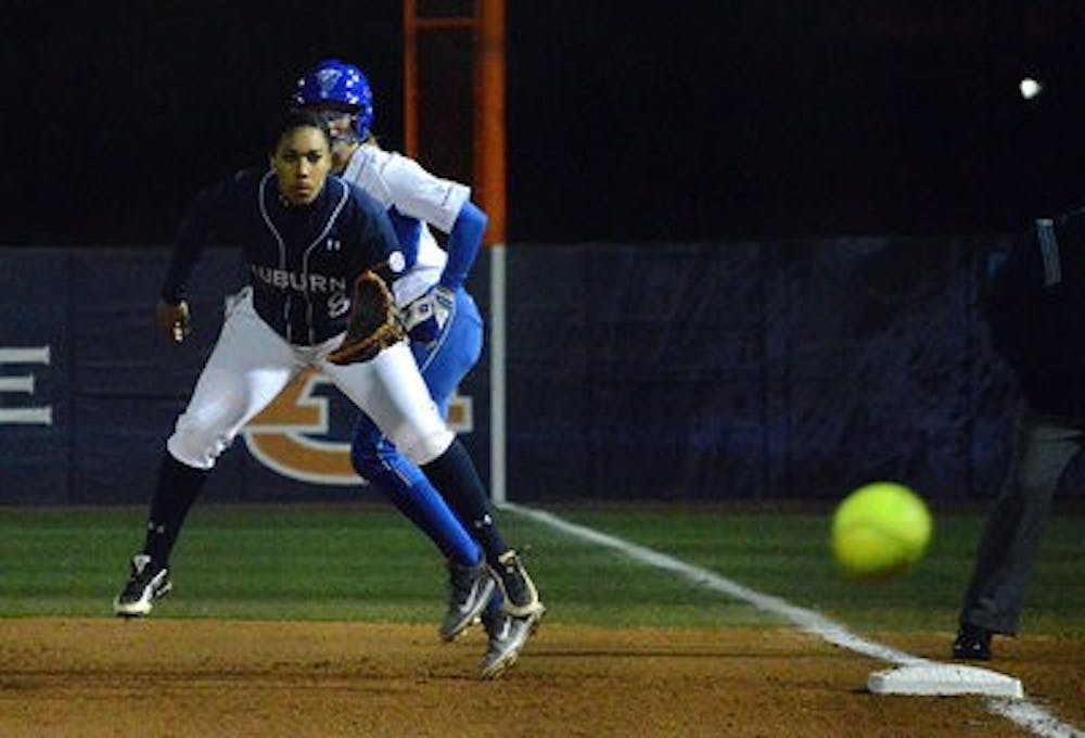 <p>Jade Rhodes prepares to field at first base in a game against Georgia State on Feb. 2. (Emily Enfinger | Photo Editor)</p>