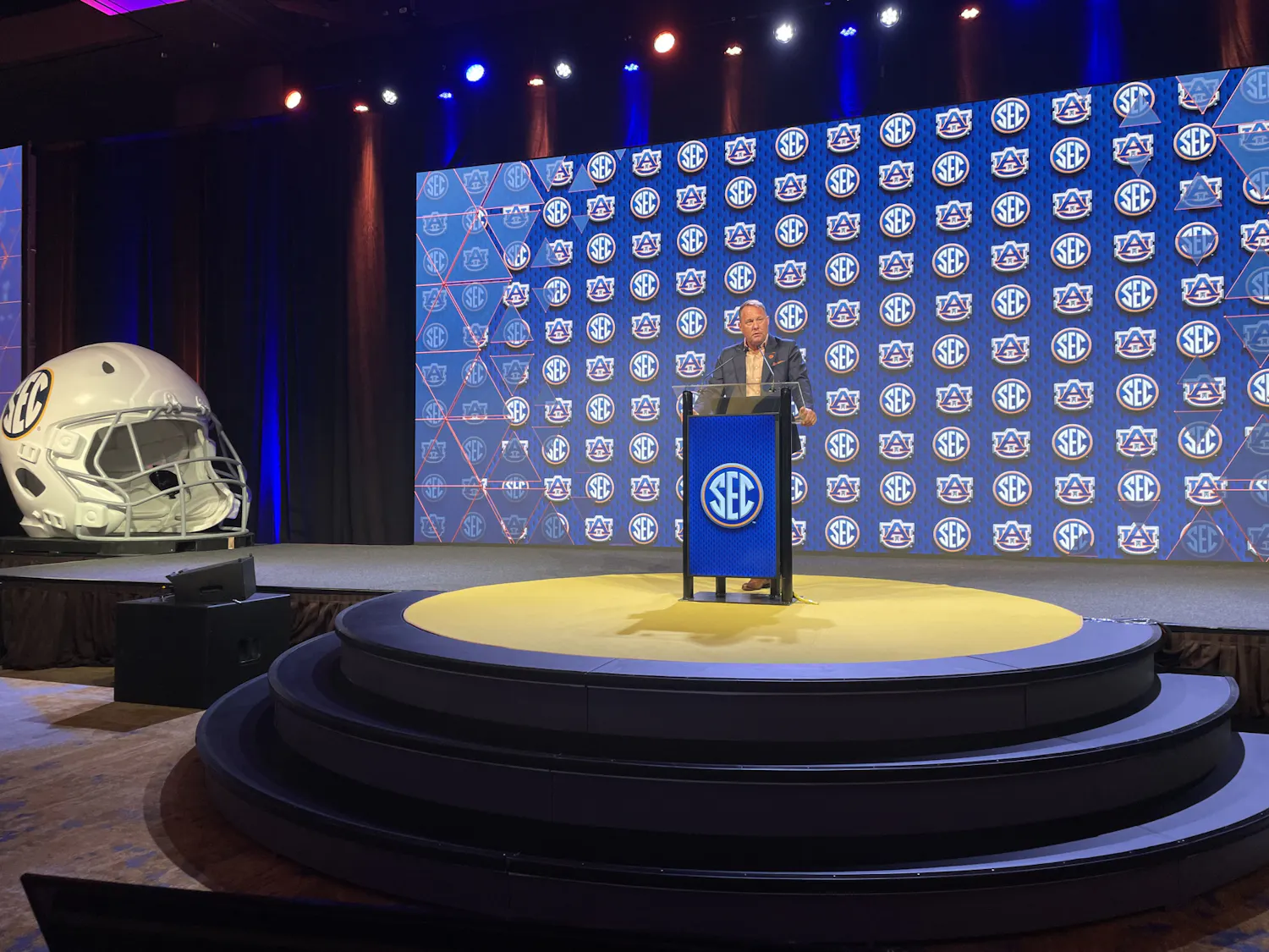 Hugh Freeze speaks to media at SEC Media Days