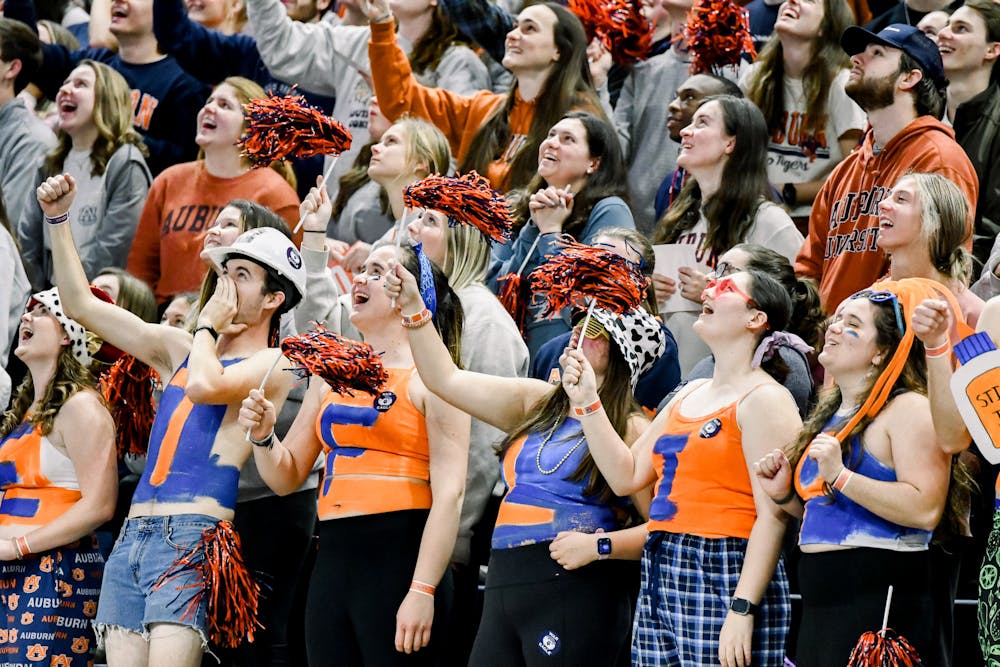 <p>Fans cheer at Auburn gymnastics meet against NC State in Neville Arena on January 27, 2023.&nbsp;</p>