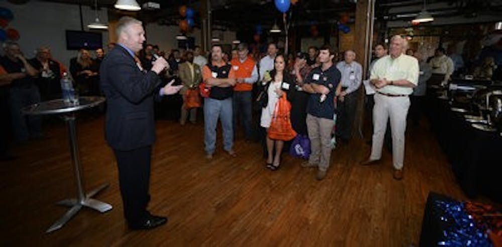Contributed by Todd Van Emst
Athletics Director Jay Jacobs speaks to a group of Tiger fans at the Atlanta Auburn Club, Tiger Trek on Tuesday, May 14, hours after his speech to the Auburn Chamber of Commerce.
