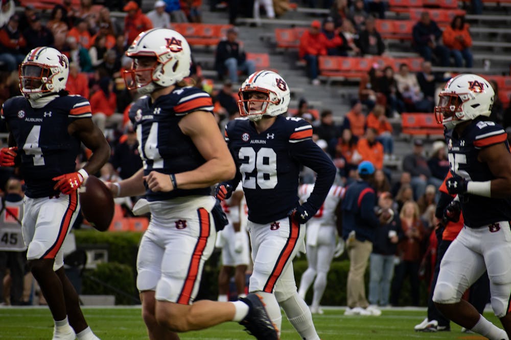 <p>Auburn takes the field before a game against Ole Miss on Oct. 30, 2021, from Jordan-Hare Stadium in Auburn, AL, USA.</p>