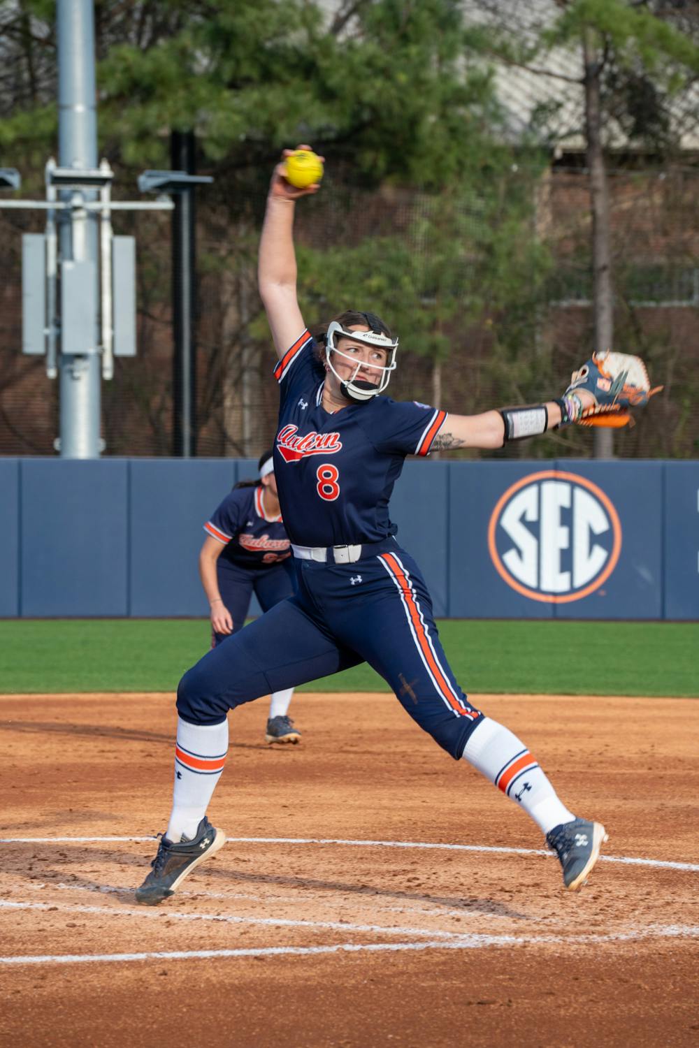 <p>No. 8 Haley Rainey pitched for the Tigers against the Rajun' Cajuns at todays double header on March 1, 2025.&nbsp;</p>