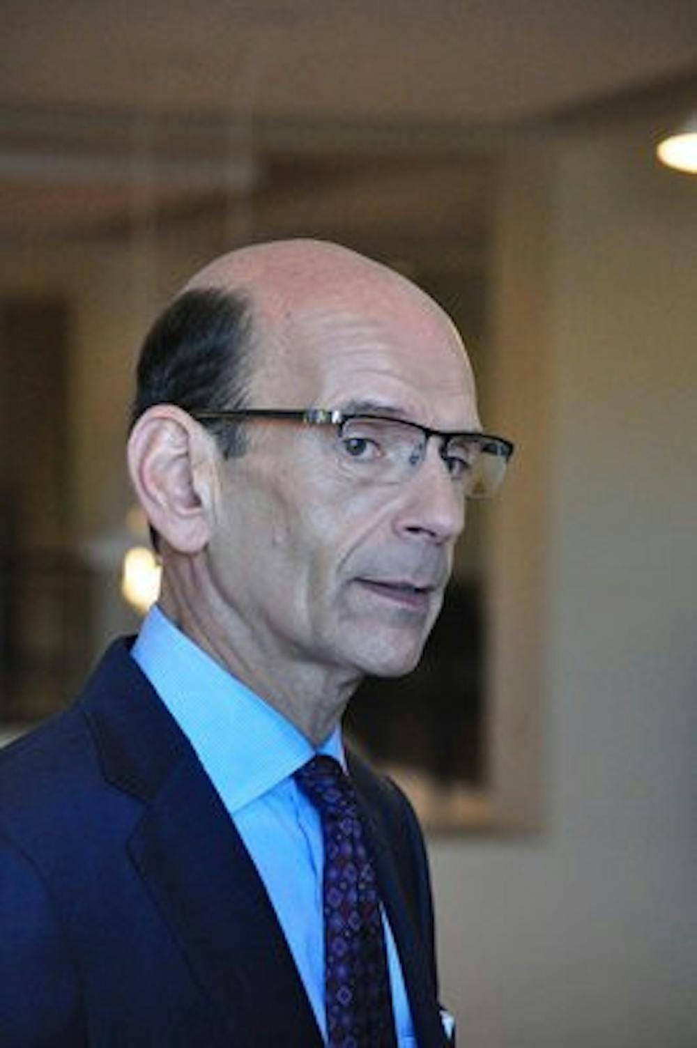 Paul Finebaum speaking with the media on this year's Iron Bowl Friday, Nov. 29. (Anna Grafton / PHOTO EDITOR)