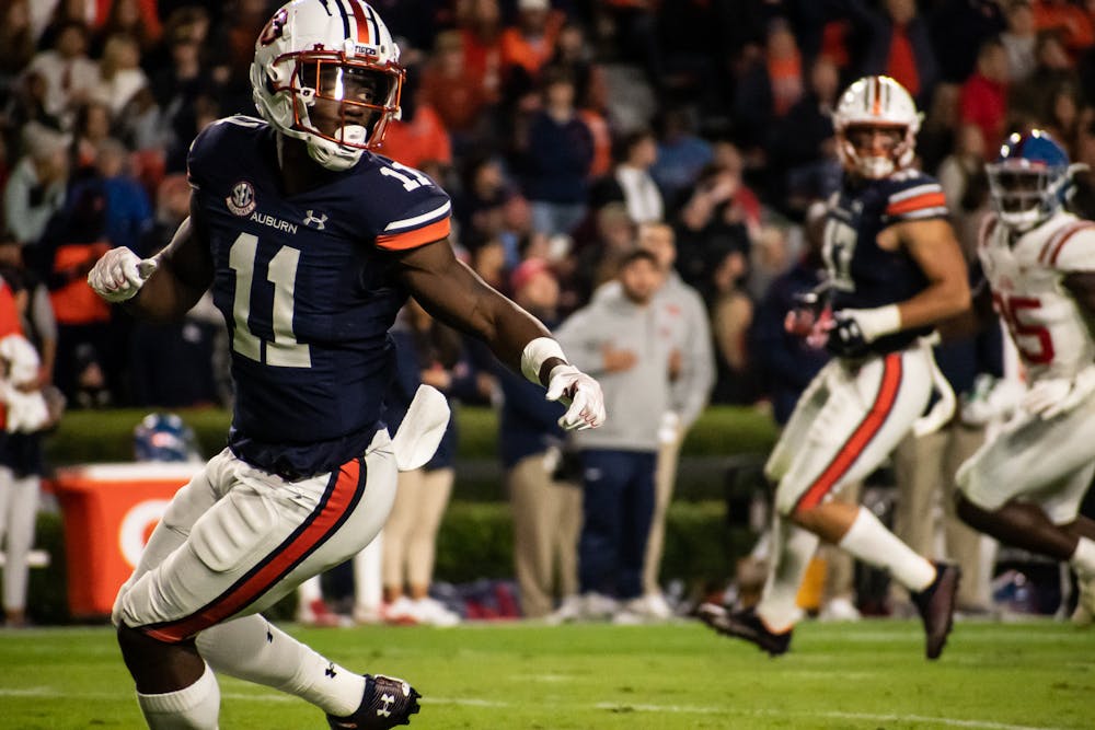 <p>Shedrick Jackson during a football game between Ole Miss and Auburn on Oct. 30, 2021, from Jordan-Hare Stadium in Auburn, AL, USA.</p>