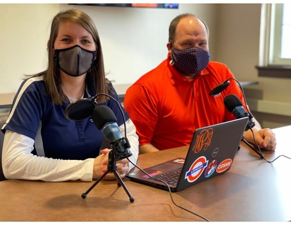 <p>&nbsp;Meredith Powell (left) and Jonathan Hallford (right) host the "Advising 2 Bits" podcast geared toward Auburn students in need of academic advice.&nbsp;</p>