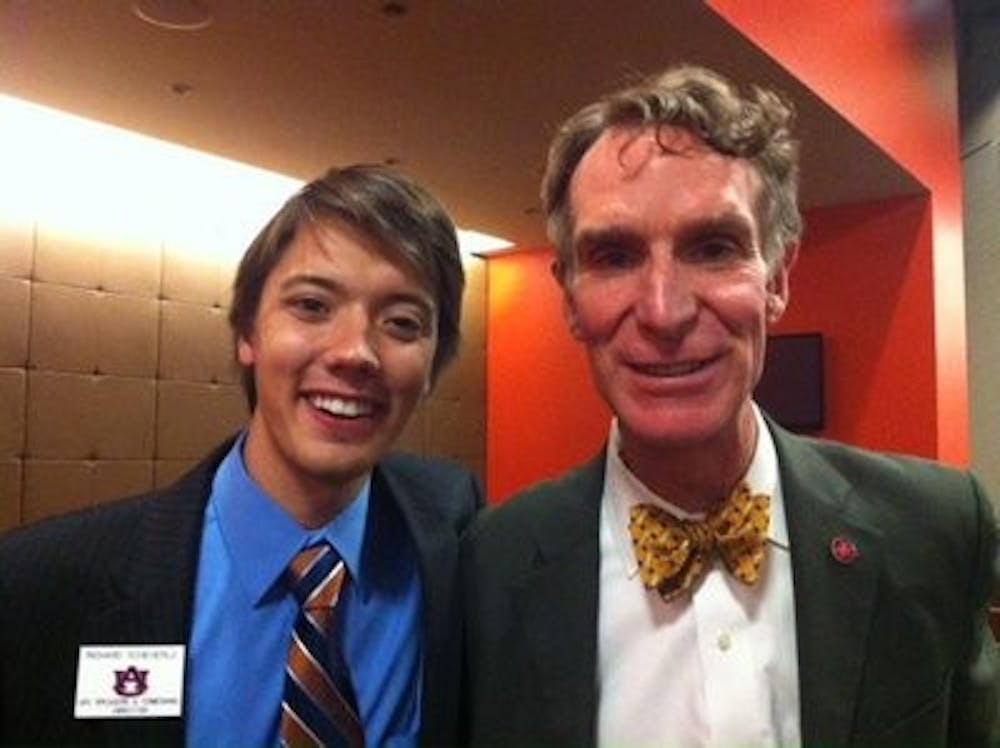 As director of speakers and comedians for UPC, Scheuerle was responsible for booking the wildly popular Bill Nye for a speaking event in the Auburn Arena Thursday, Nov. 1. (Courtesy of Ricky Scheuerle)