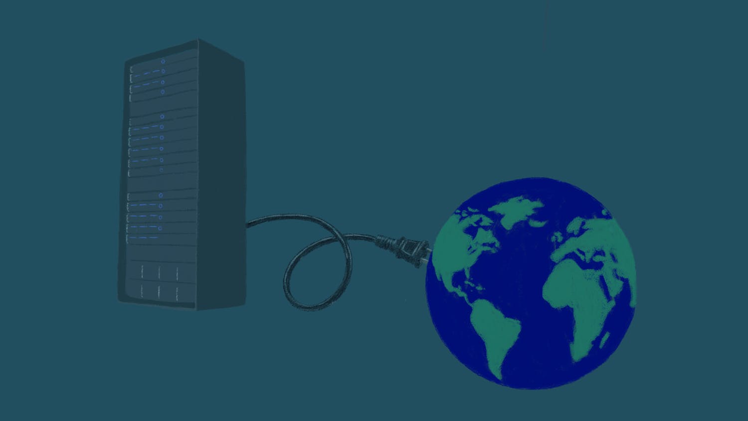 Server being plugged into Earth.