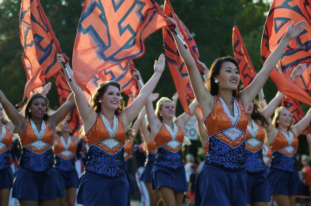 <p>Auburn University Marching Band performs during the Homecoming Parade on Friday, Sept. 15, 2017 in Auburn, Ala.</p>