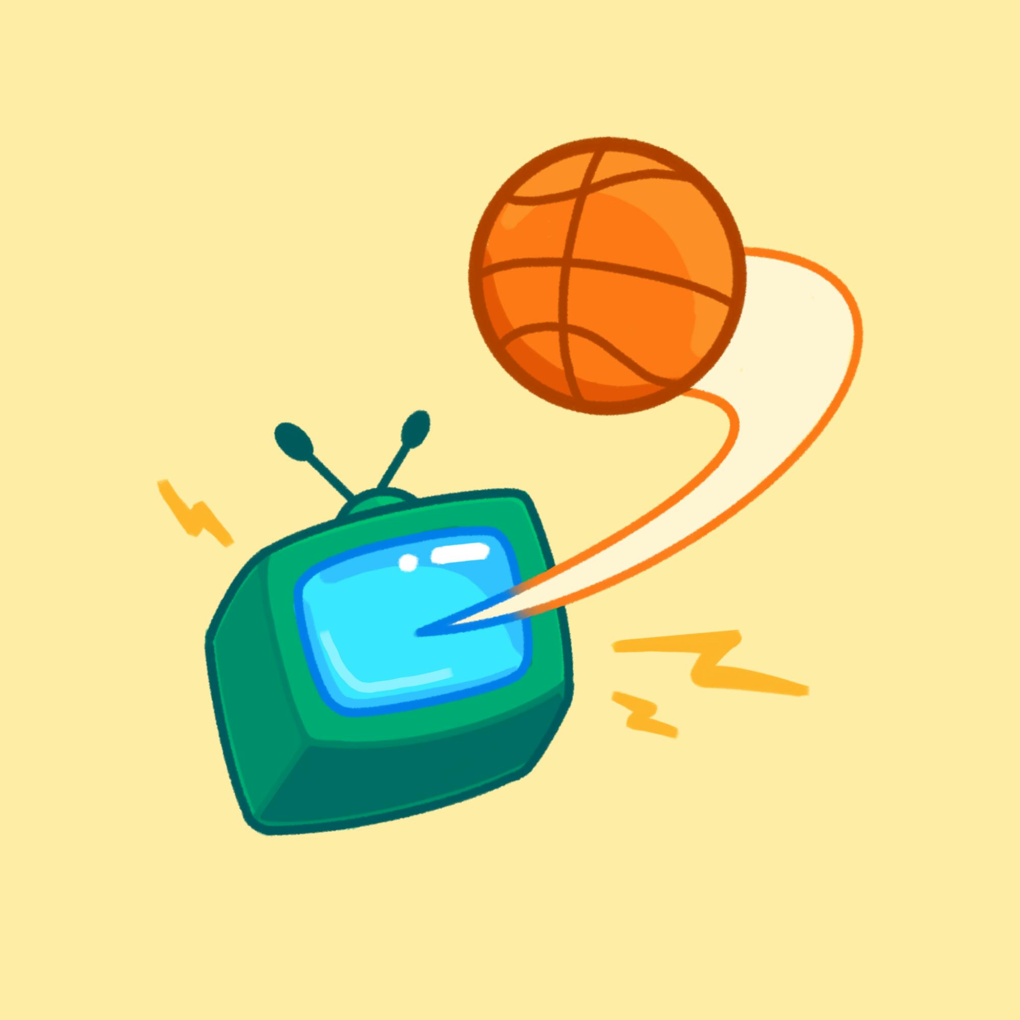 Student watching the final four game graphic