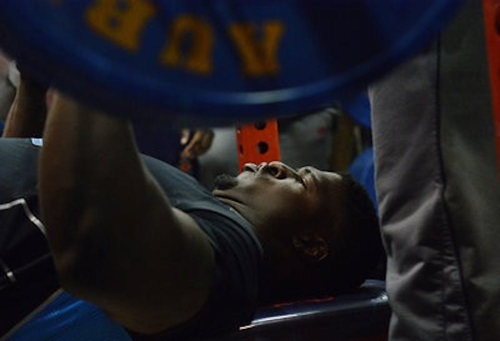 Dee Ford starts to bench press at Auburn's Pro Day. (Contribtued by Lauren Barnard)