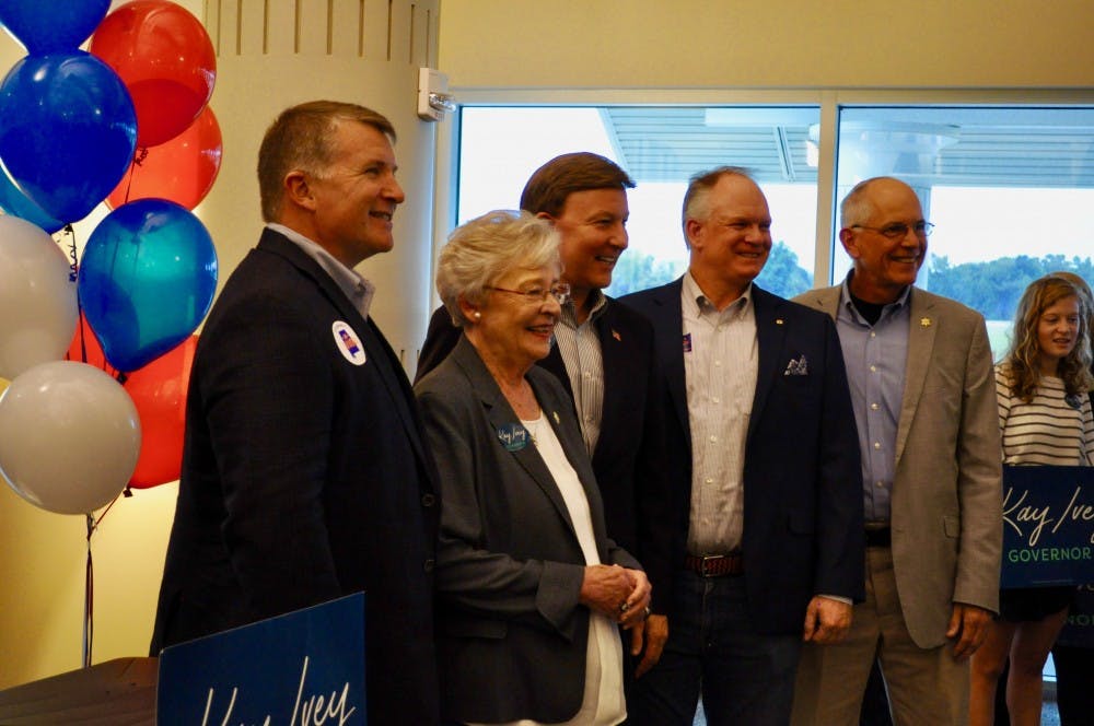 Governor Kay Ivey and her campaign party, along with Sen. Tom Whatley and Congressman Mike Rogers at the Auburn University Regional Airport on Monday, Nov. 5, 2018 in Auburn, Ala.