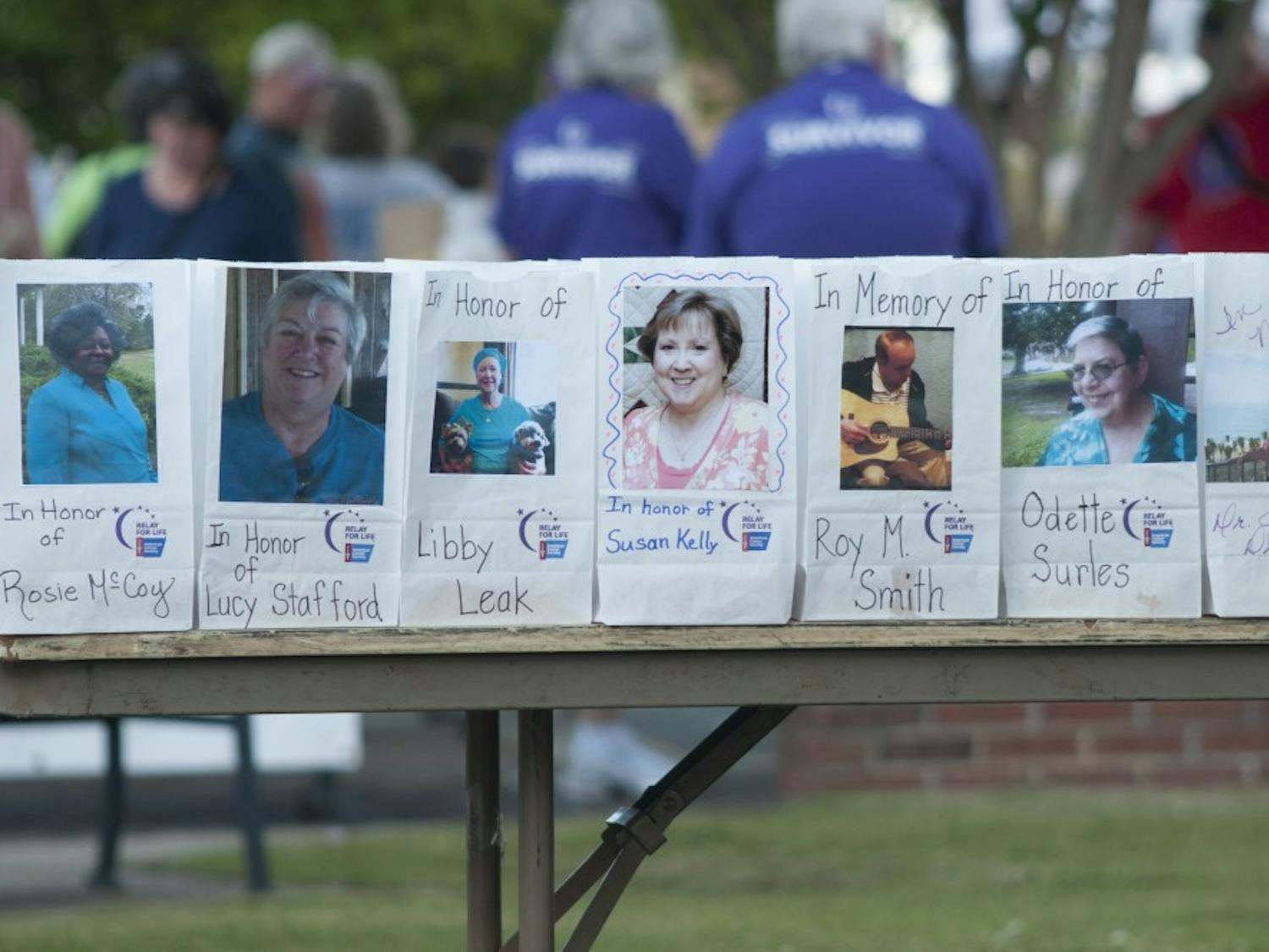 Commemorable memorials for those who have died of cancer at the Opelika Ala. Relay for Life 2016 in downtown Opelika's Courthouse Square on Friday, Apr., 22.