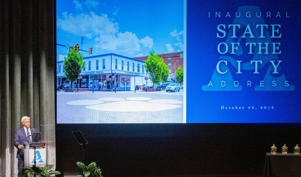 Mayor Ron Anders gives the State of the City Address on Oct. 28, 2019, in Auburn, Ala.