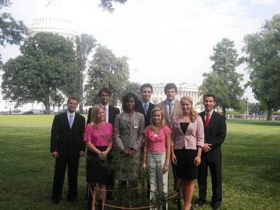 Summer 2011 congressional interns gather in front of Toomer's oak on Capitol HilL. (Contributed by Karen Pruett, program coordinator)