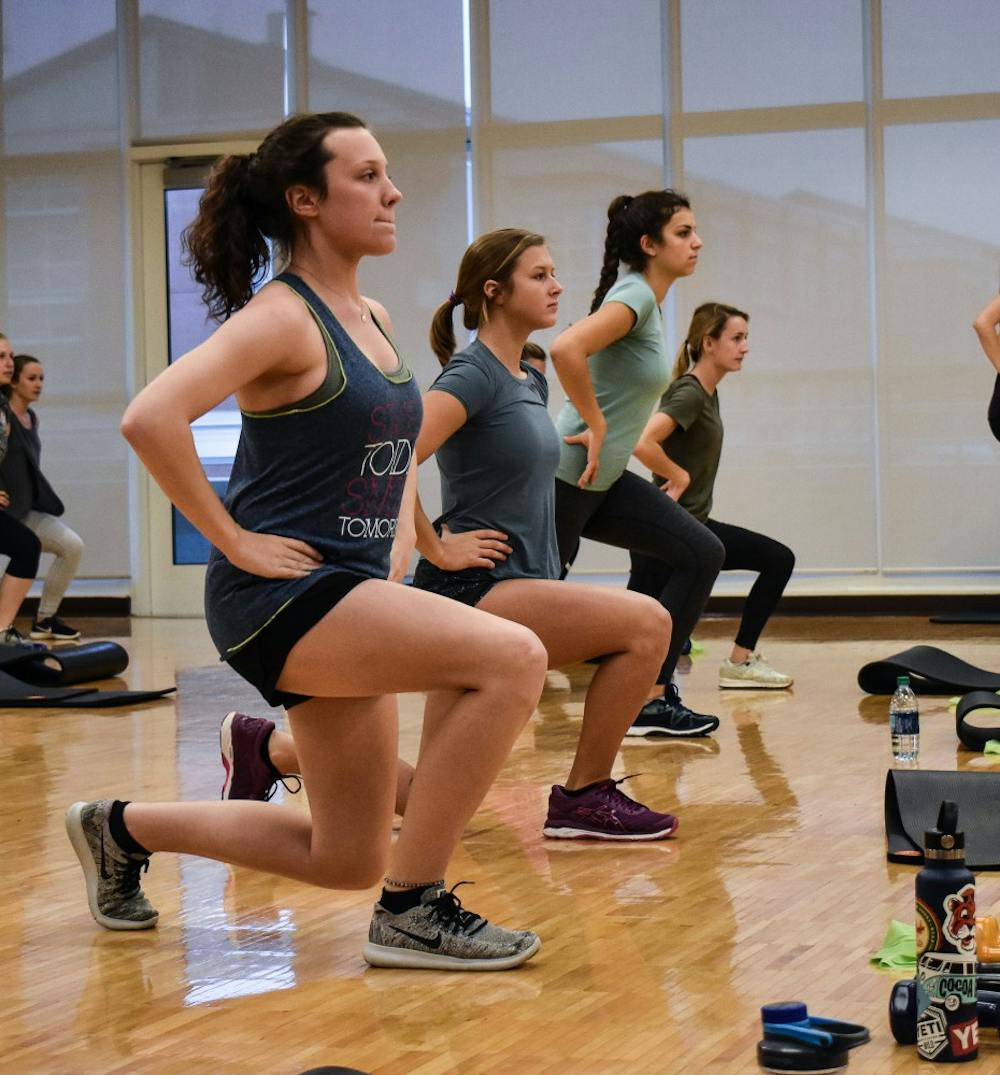 <p>Students workout at a fitness class at the Auburn Wellness and Recreation Center on Oct. 25, 2018, in Auburn, Ala.</p>