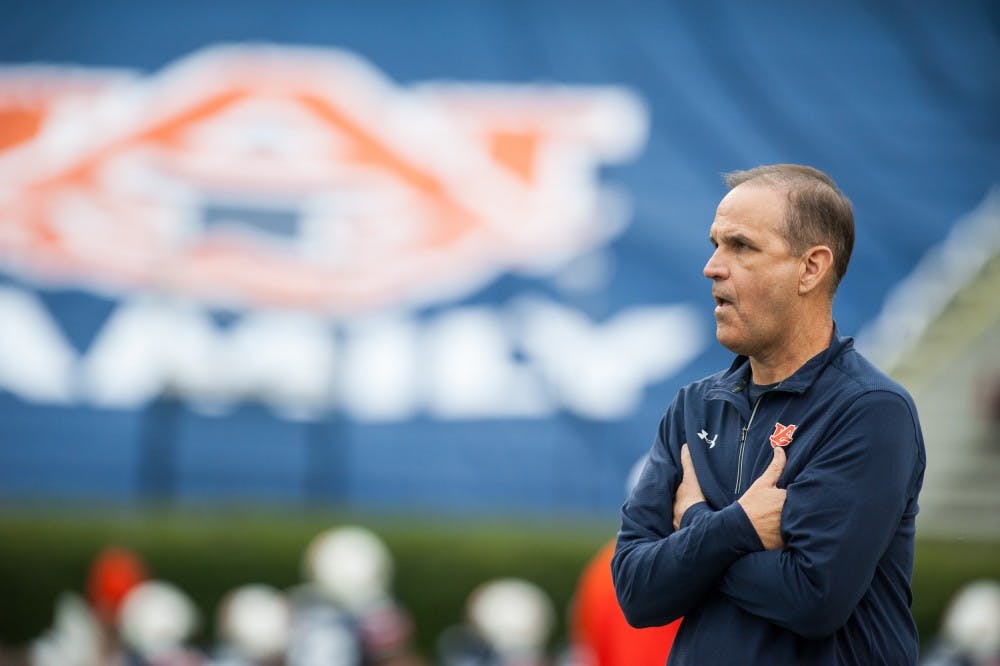 Defensive coordinator Kevin Steele during pregame warm-ups. Auburn vs Alabama on Saturday, Nov. 25 in Auburn, Ala.