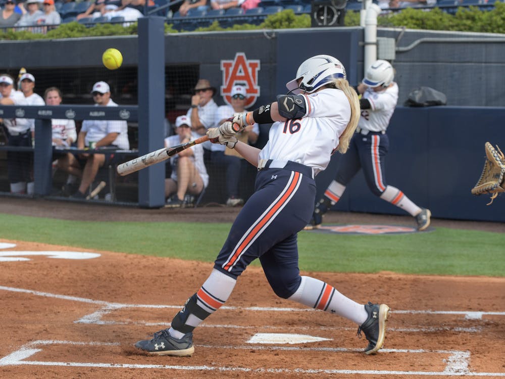 Auburn Softball loses first game in the series against Kentucky during a rain delayed Senior Day for Abie Lowe (#55) at Jane B. Moore Field on April 20th 2024