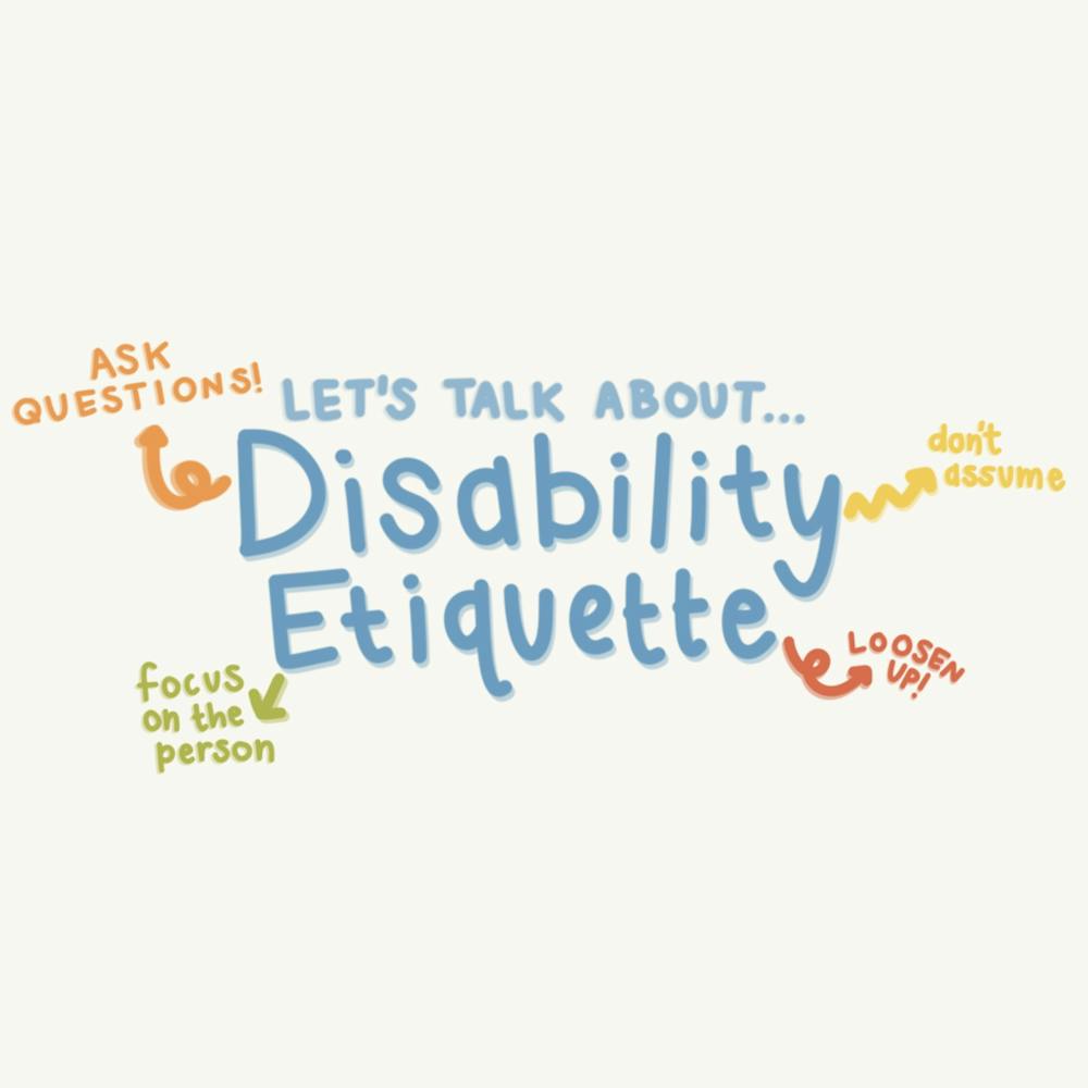 A graphic to represent tips on disability etiquette. 