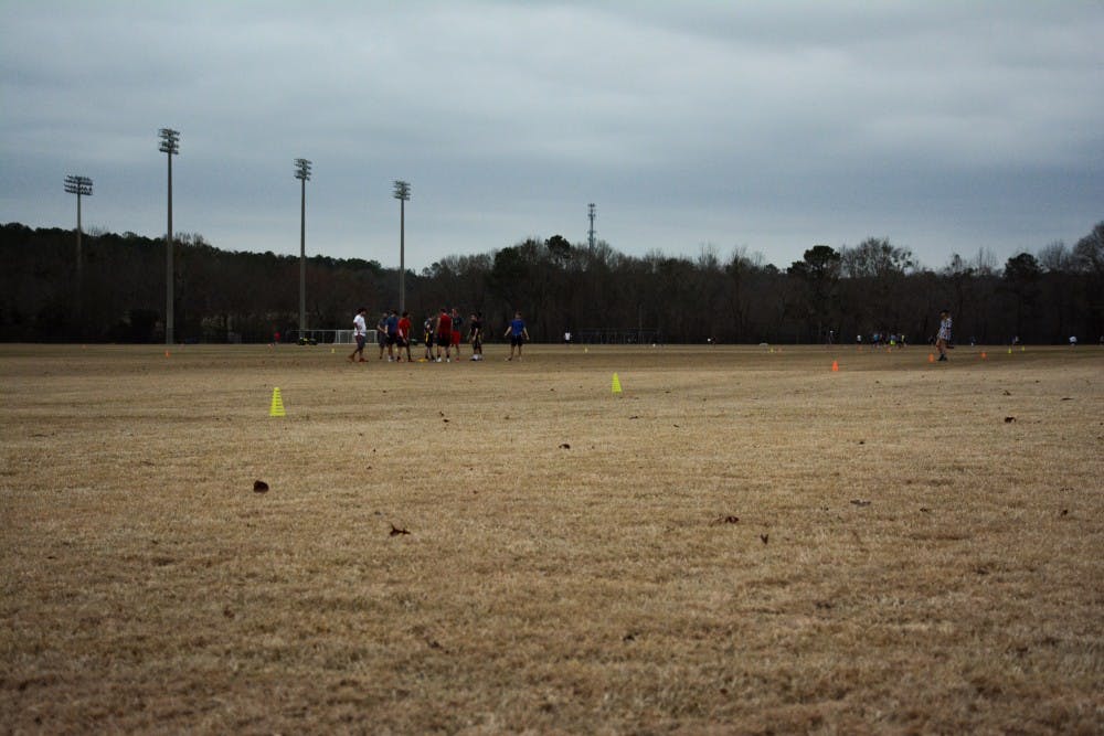 Students use the intramural fields on Friday, Feb. 16, 2018.